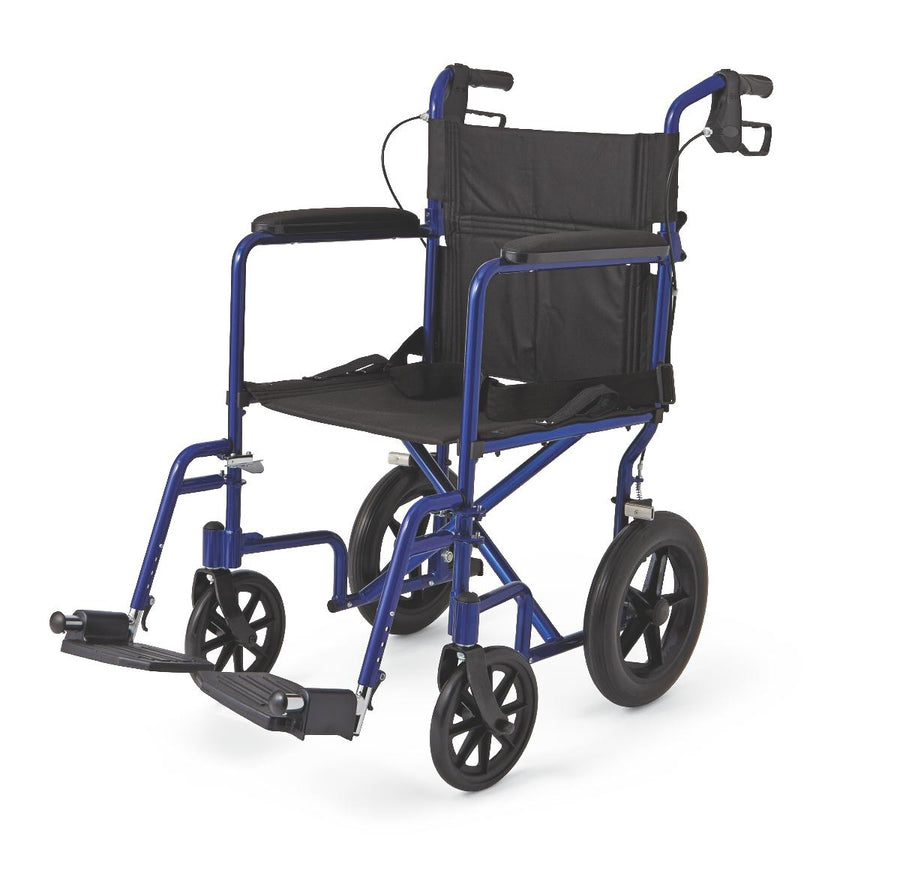 EA/1 ALUMINIUM TRANSPORT CHAIR WITH 12" WHEELS , BLUE Heavy Item