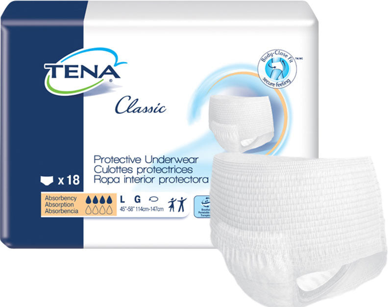 CS/4PKG (18/PKG) TENA PROTECTIVE UNDERWEAR, CLASSIC, LARGE 45IN-58IN Heavy Item More info...