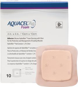 BX/10 FOAM DRESSING WITH SILVER AQUACEL AG EXTRA 10CMX10CM(4"X4") STERILE