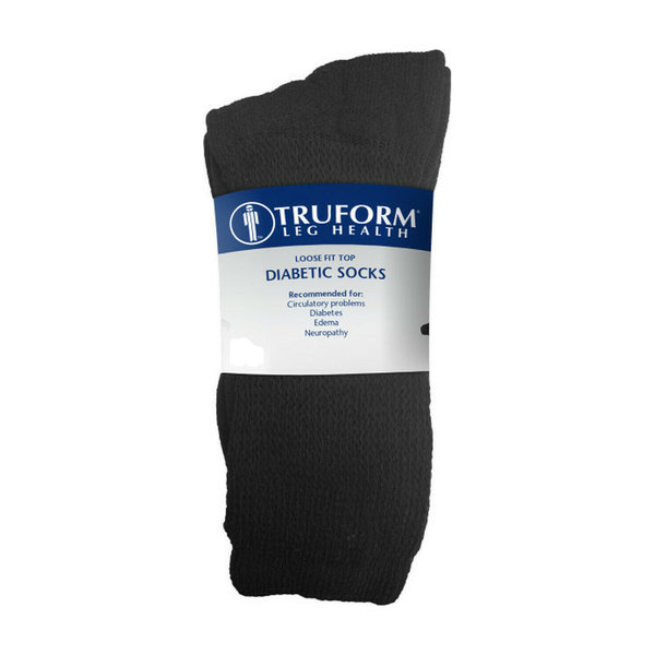 PR/1 TRUFORM PREMIER LOOSE FIT CREW LENGTH DIABETIC SOCKS BLACK LARGE (MEN: 9-12) (WOMEN: 10-13) CUS