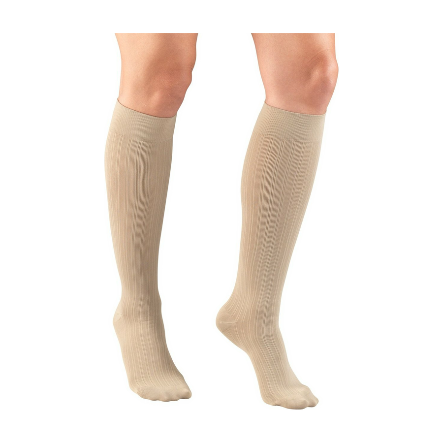 PR/1 TRUFORM LADIES KNEE-HIGH COMPRESSION SOCKS 15-20MMHG CABLE-PATTERN SMALL (11-14" CALF) TAN LATE
