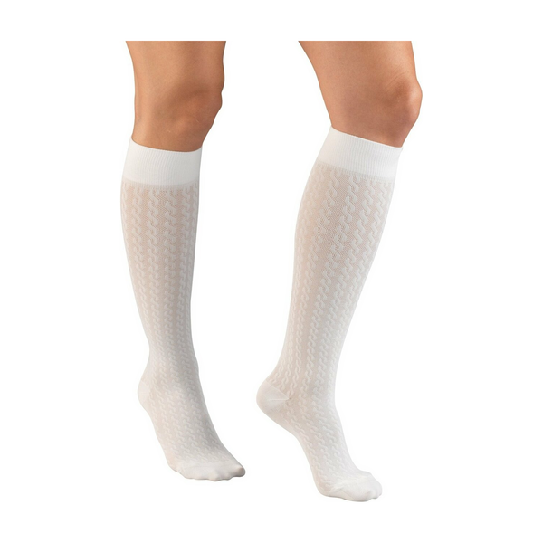 PR/1 LADIES COMPRESSION SOCKS 15-20 MMHG CABLE WHITE, MEDIUM