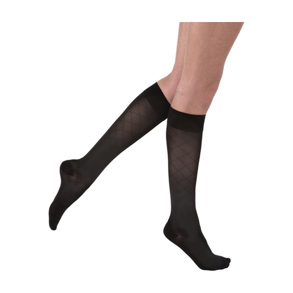 PR/1 JOBST ULTRASHEER WOMEN, KNEE HIGH, 15-20MMHG, MD, BLACK, CLOSED TOE. "PATTERN".