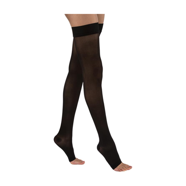 PR/1 JOBST ULTRASHEER WOMEN, THIGH HIGH W/SIL DOT BAND, 15-20MMHG, SM, CLASSIC BLACK, OPEN TOE