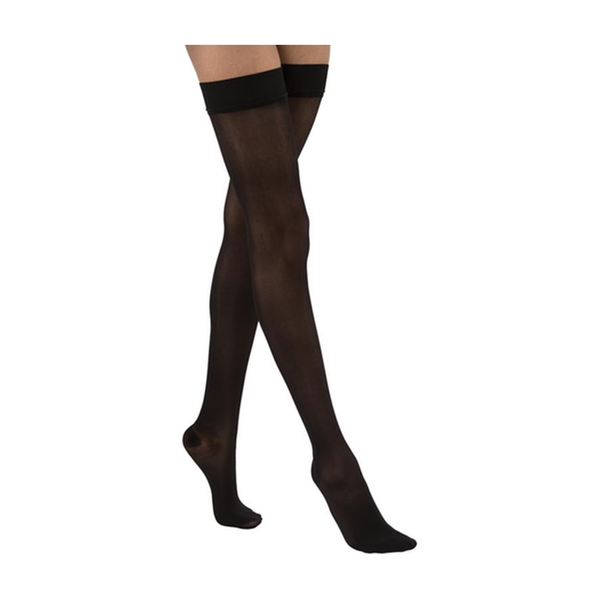 PR/1 JOBST ULTRASHEER WOMEN, THIGH HIGH W/SIL DOT BAND, 15-20MMHG, XL, CLASSIC BLACK, CLOSED TOE
