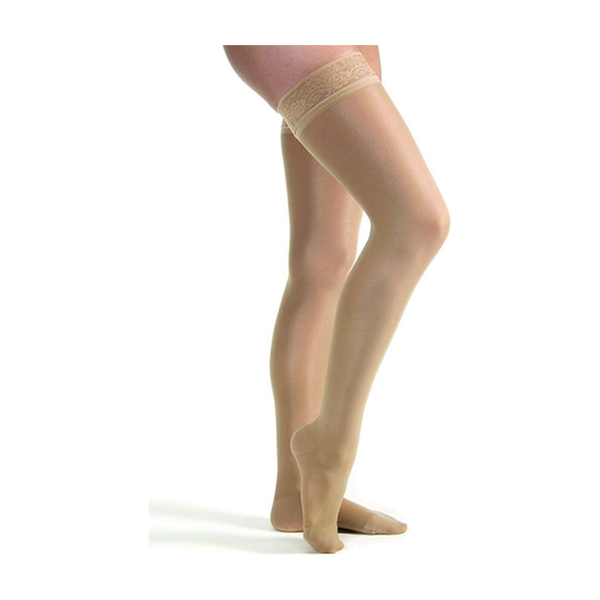 PR/1 JOBST ULTRASHEER WOMEN, THIGH HIGH PETITE W/SIL LACE BAND, 15-20MMHG, LG, NATURAL, CLOSED TOE