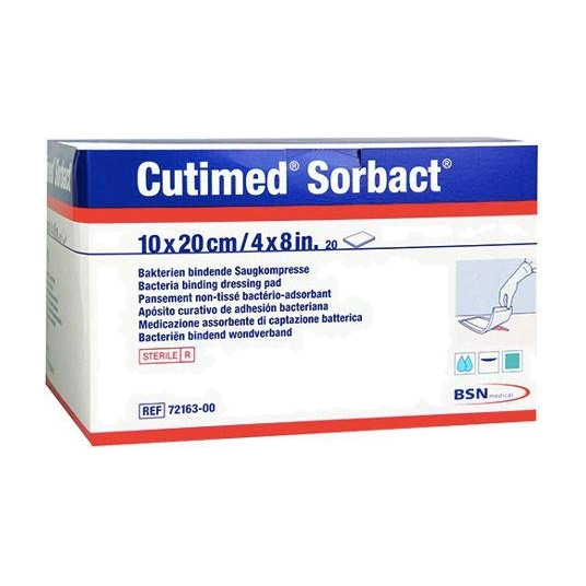 BX/20 CUTIMED SORBACT ANTIMICROBIAL PAD W/BACTERIA BINDING ACTION 10CM X 20CM