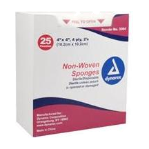 BX/25 STERILE GAUZE SPONGE, 4IN X 4IN, 2'S, NON-WOVEN