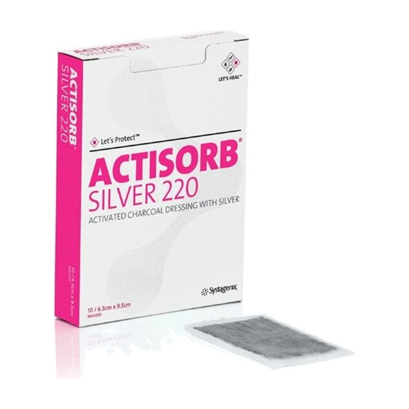 BX/10 ACTISORB SILVER 220 ACTIVATED CHARCOAL DRESSING WITH SILVER 6.5CM X 9.5CM