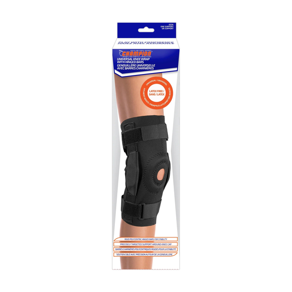 EA/1 CHAMPION UNIVERSAL KNEE WRAP WITH HINGED BARS ONE SIZE 16" - 19"