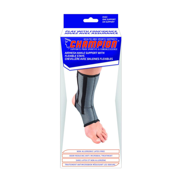 EA/1 CHAMPION AIRMESH MEDIUM ANKLE SUPPORT W/ STAYS LARGE (8 3/4" - 9 3/4") CHARCOAL LATEX-FREE