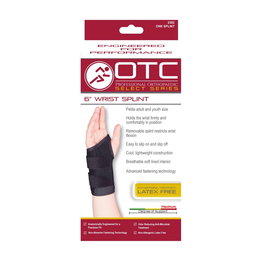 EA/1 OTC 6" MAXIMUM WRIST SPLINT PETITE LEFT XS (4 1/2-5 1/2") LOW CONTOUR AND SEPARATE FASTENERS BL