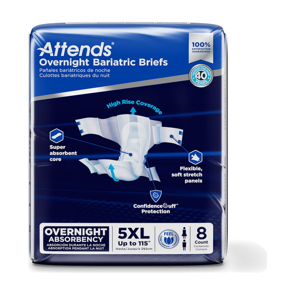 CS/4 ATTENDS BARIATRIC BRIEFS, 5X-LARGE - UP TO 115" (292CM) (49753) - 4 BAGS OF 8 Heavy Item