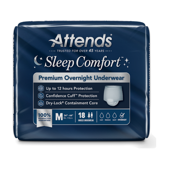 52638 SLEEP COMFORT™ PREMIUM OVERNIGHT UNDERWEAR- MEDIUM (34”-44“) - 4 BAGS OF 18