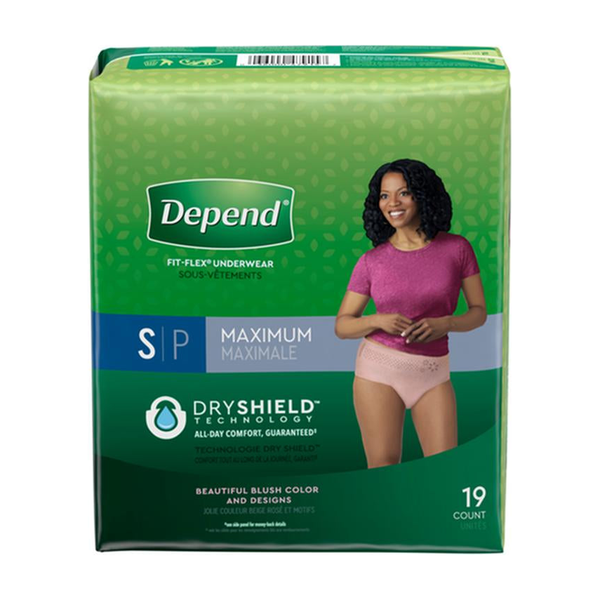 PK/19 DEPEND FIT-FLEX MAXIMUM UNDERWEAR SMALL FEMALE CONVENIENCE