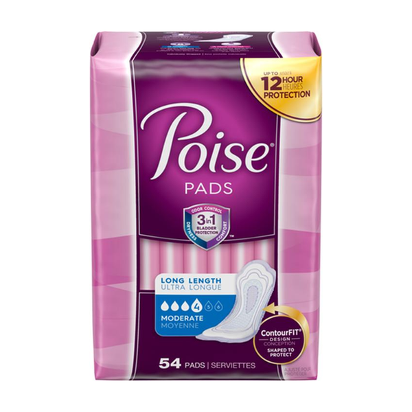 PKG/54 POISE ORIGINAL MODERATE LONG NON-WINGED PADS CONVENIENCE