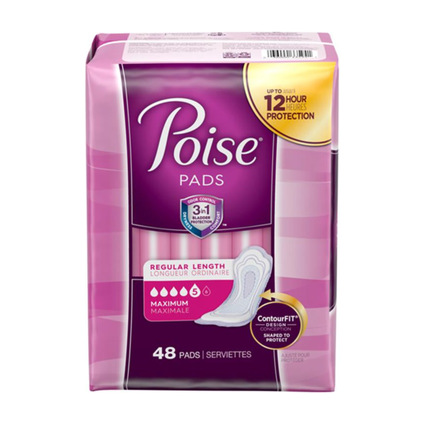 PKG/48 POISE ORIGINAL MAXIMUM REGULAR NON-WINGED PADS CONVENIENCE
