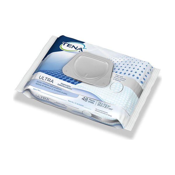 PKG/48 TENA ULTRA PRE-MOISTENED WASHCLOTHS, ALCOHOL-FREE