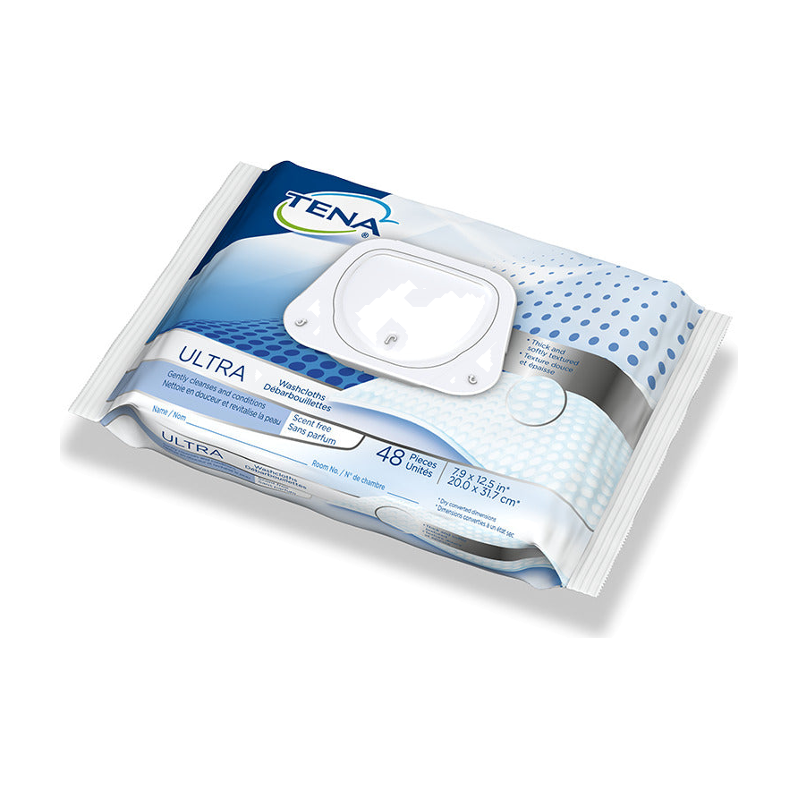 PK/48 TENA WASHCLOTHS SCENT FREE