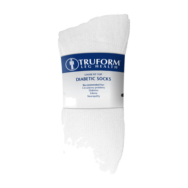 PR/3 TRUFORM COMFORT CARE NON-COMPRESSION DIABETIC SOCKS CREW LENGTH WHITE, LARGE (MEN: 9-12 WOMEN: