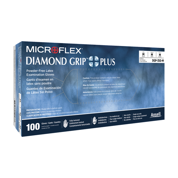 BX/100 DIAMOND GRIP PLUS LATEX GLOVES MEDIUM 5.5MIL, 9.6" CUFF
