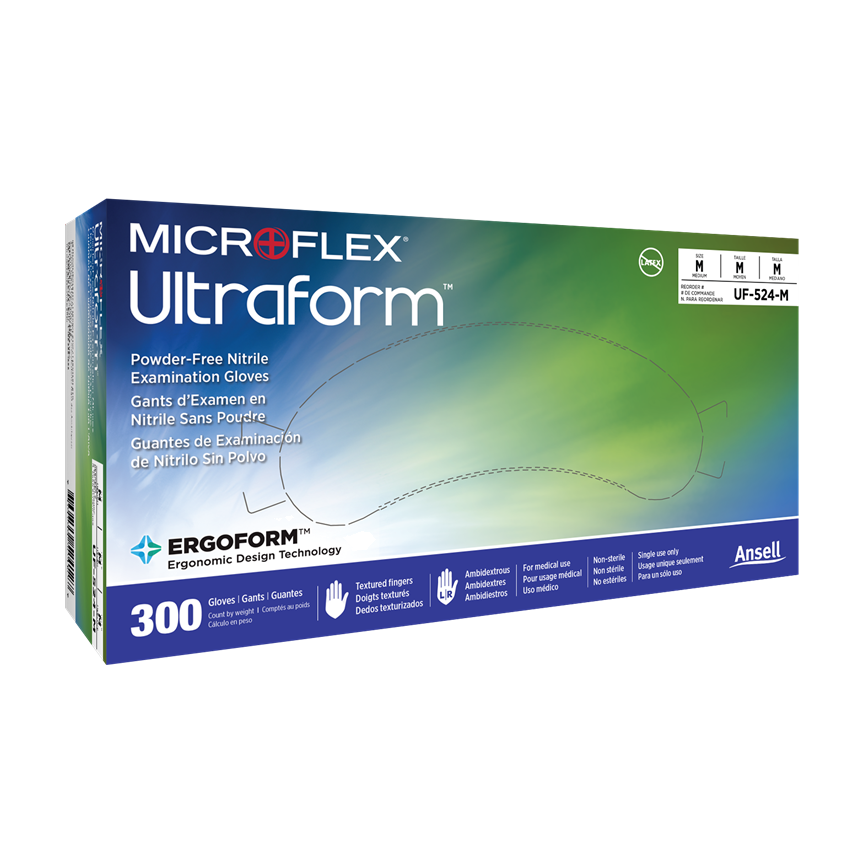 BX/300 ULTRAFORM NITRILE GLOVES COBALT BLUE MEDIUM/LARGE 2.4MIL STANDARD CUFF