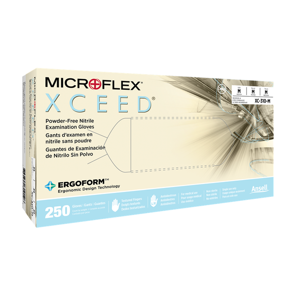 BX/250 XCEED NITRILE GLOVES BLUE MEDIUM 2.8MIL, 9.5" CUFF
