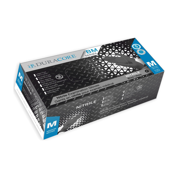 BX/100 DURACORE BLACK NITRILE EXAMINATION GLOVES, 5 MIL, FULLY TEXTURED, MD
