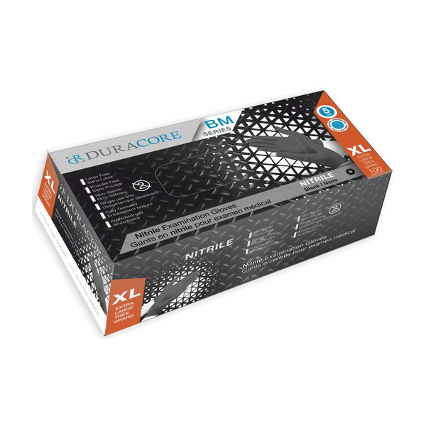 BX/100 DURACORE BLACK NITRILE EXAMINATION GLOVES, 5 MIL, FULLY TEXTURED, XLG