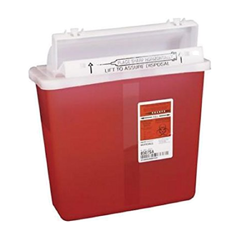 EA/1 IN-ROOM SHARPS CONTAINER WITH COUNTER BALANCED LID -RED 5QT