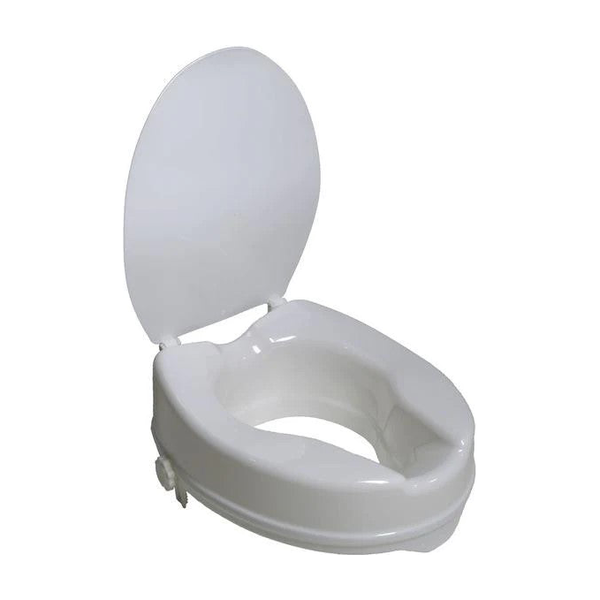 EA/1 PCP 4" ELONGATED RAISED TOILET SEAT W/ LID (300LBS CAP.) PLASTIC TOOL-FREE