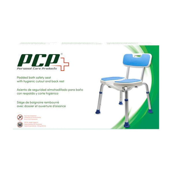 EA/1 ADJUSTABLE PADDED BATH SAFETY SEAT WITH BACK REST/HYGIENIC CUTOUT