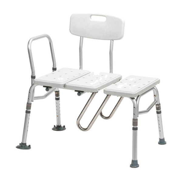 EA/1 SPLASH DEFENSE TRANSFER BENCH W/ CURTAIN GUARD U-SHAPE CUT-OUT 16X28 PLASTIC SEAT & BACK REVERS * Drive Medical item surcharge included in sell