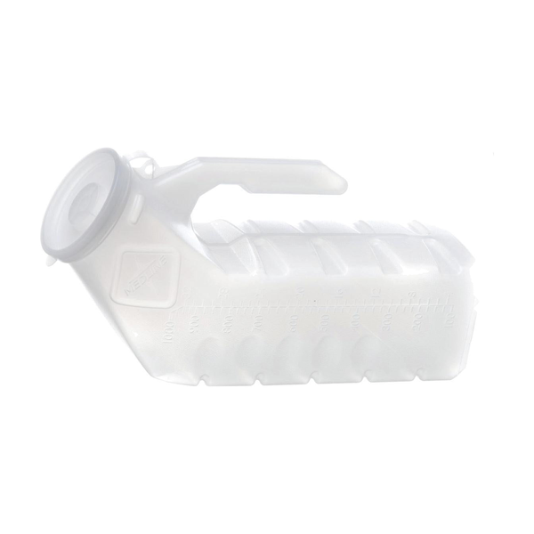 1/EA URINAL MALE DELUXE W/LID TRANSLUCENT PLASTIC, SINGLE USER