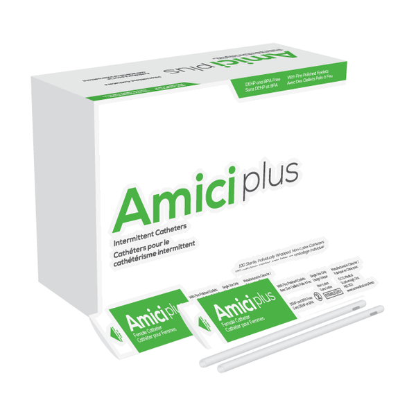 BX/100 AMICI PLUS FEMALE INTERMITTENT CATHETERS, SIZE 12FR 7"