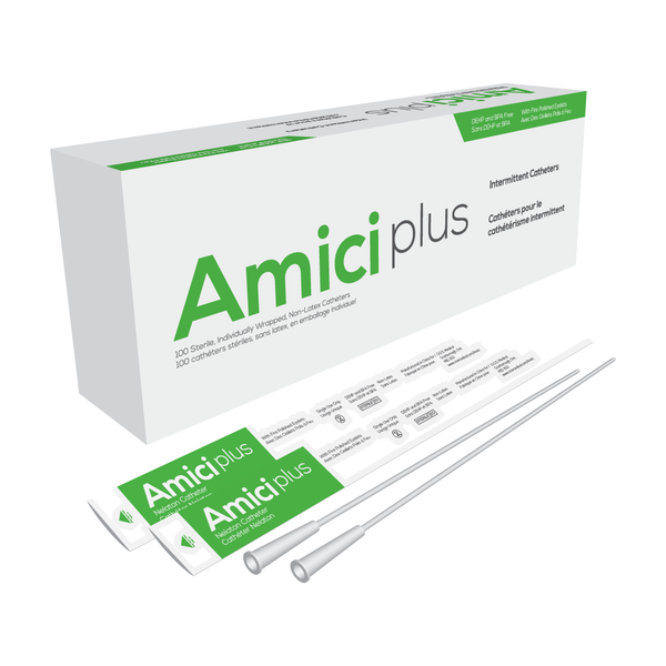 BX/100 AMICI PLUS MALE INTERMITTENT CATHETERS, SIZE 12FR 16IN