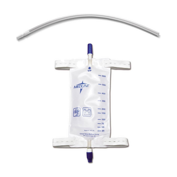 EA/1 URINARY LEG DRAINAGE BAG WITH ELASTIC STRAP, 18" EXTENSION TUBING, MEDIUM, 20OZ