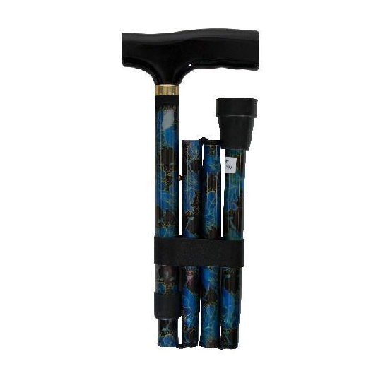 EA CANE FOLD/ADJUST (33-37") WOOD FRITZ HAND 7/8" ALUMINUM TUBE 3/4" NO-SLIP TIP BLUE PEACOCK 300LBS