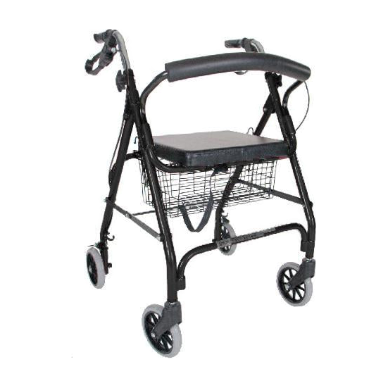 EA/1 PCP ROLLATOR W/ CURVED BACKREST HAND BRAKES 6" WHEELS BLACK PADDED SEAT BASKET (250LBS)
