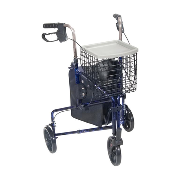 EA/1 3 WHEEL ROLLATOR ROLLING WALKER WITH BASKET TRAY AND POUCH, FLAME BLUE * Drive Medical item surcharge included in sell
