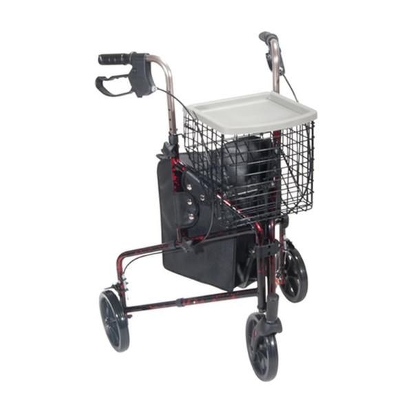 EA/1 3 WHEEL ROLLATOR ROLLING WALKER WITH BASKET TRAY AND POUCH, FLAME RED * Drive Medical item surcharge included in sell