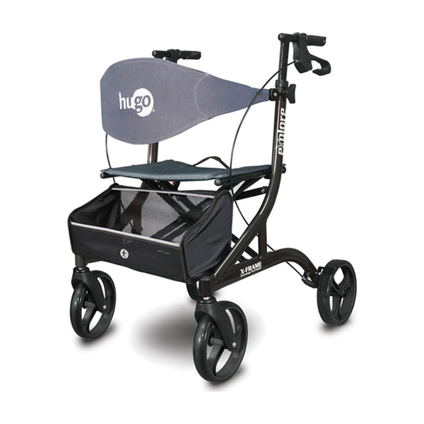 EA/1 EXPLORE SIDE-FOLD ROLLATOR ROLLING WALKER WITH SEAT, BACKREST AND FOLDING BASKET, PEARL BLACK * Drive Medical item surcharge included in sell