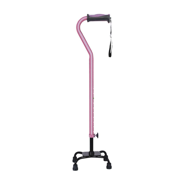 EA/1 ADJUSTABLE QUAD CANE FOR RIGHT OR LEFT HAND USE, SMALL BASE, ROSE * Drive Medical item surcharge included in sell