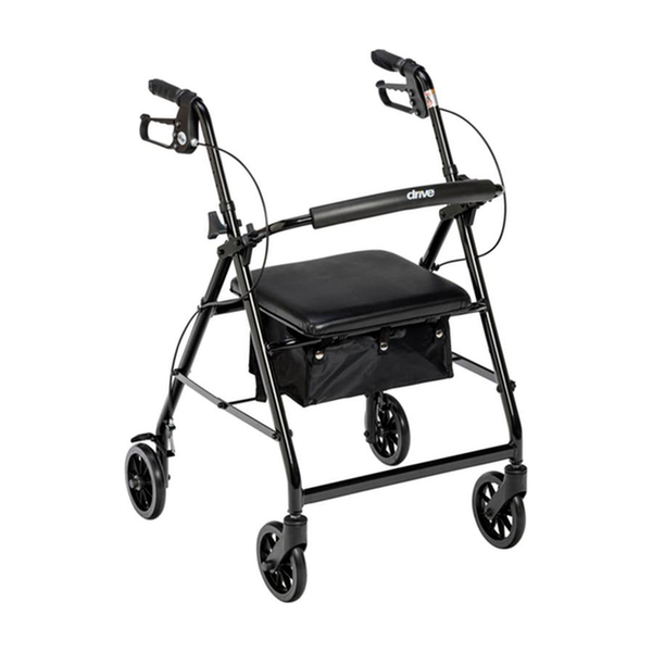 EA/1 ROLLATOR ROLLING WALKER WITH 6" WHEELS, FOLD UP REMOVABLE BACK SUPPORT AND PADDED SEAT, BLACK * Drive Medical item surcharge included in sell
