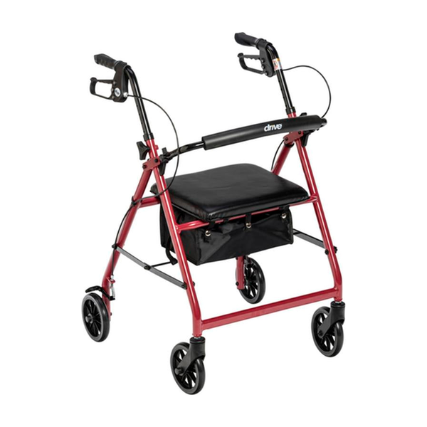 EA/1 ROLLATOR ROLLING WALKER WITH 6" WHEELS, FOLD UP REMOVABLE BACK SUPPORT AND PADDED SEAT, RED * Drive Medical item surcharge included in sell