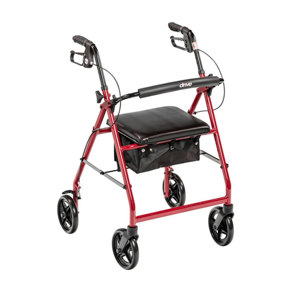 EA/1 ALUMINUM ROLLATOR ROLLING WALKER WITH FOLD UP AND REMOVABLE BACK SUPPORT AND PADDED SEAT, RED * Drive Medical item surcharge included in sell