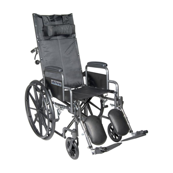 EA/1 SILVER SPORT RECLINING WHEELCHAIR WITH ELEVATING LEG RESTS, DETACHABLE DESK ARMS, 20" SEAT * Drive Medical item surcharge included in sell