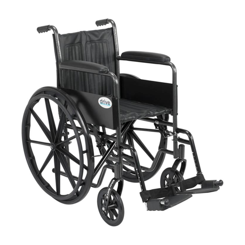 EA/1 SILVER SPORT 2 WHEELCHAIR, NON REMOVABLE FIXED ARMS, SWING AWAY FOOTRESTS, 18" SEAT * Drive Medical item surcharge included in sell