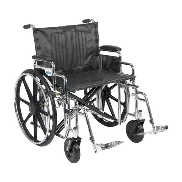 EA/1 SENTRA EXTRA HEAVY DUTY WHEELCHAIR, DETACHABLE DESK ARMS, SWING AWAY FOOTRESTS, 24" SEAT * Drive Medical item surcharge included in sell