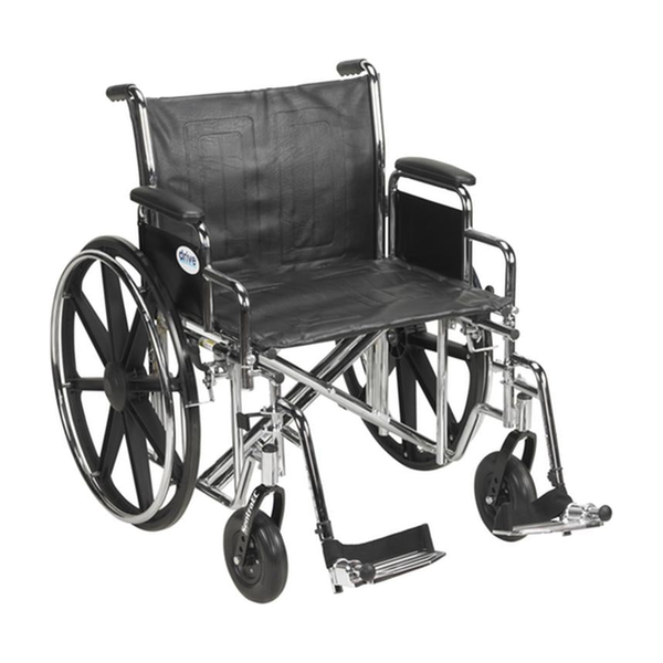 EA/1 SENTRA EC HEAVY DUTY WHEELCHAIR, DETACHABLE DESK ARMS, SWING AWAY FOOTRESTS, 24" SEAT * Drive Medical item surcharge included in sell